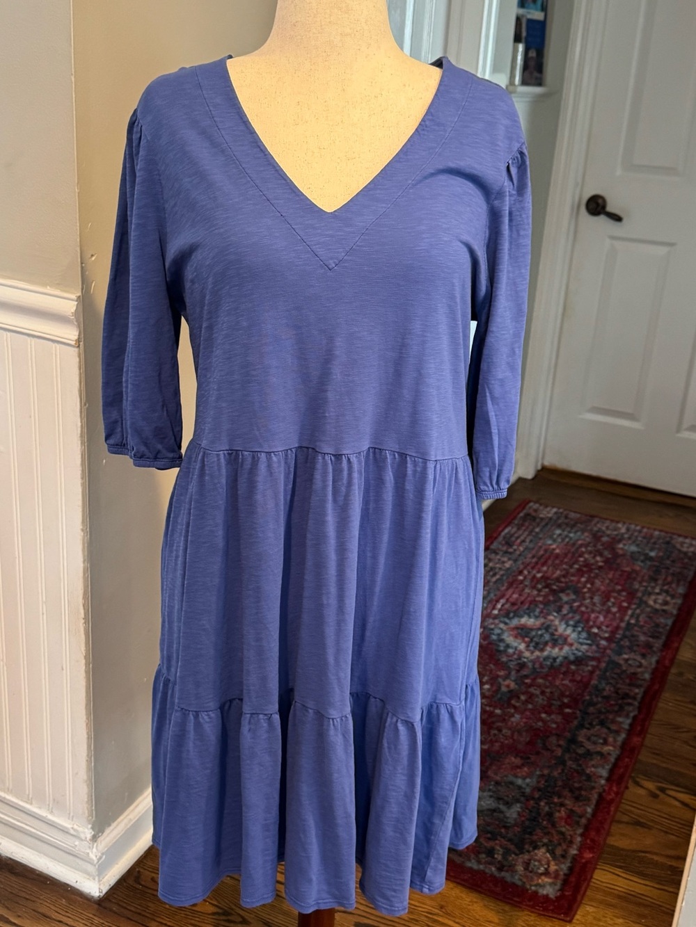 NIC+ZOE Blue V-Neck Tiered Midi Dress